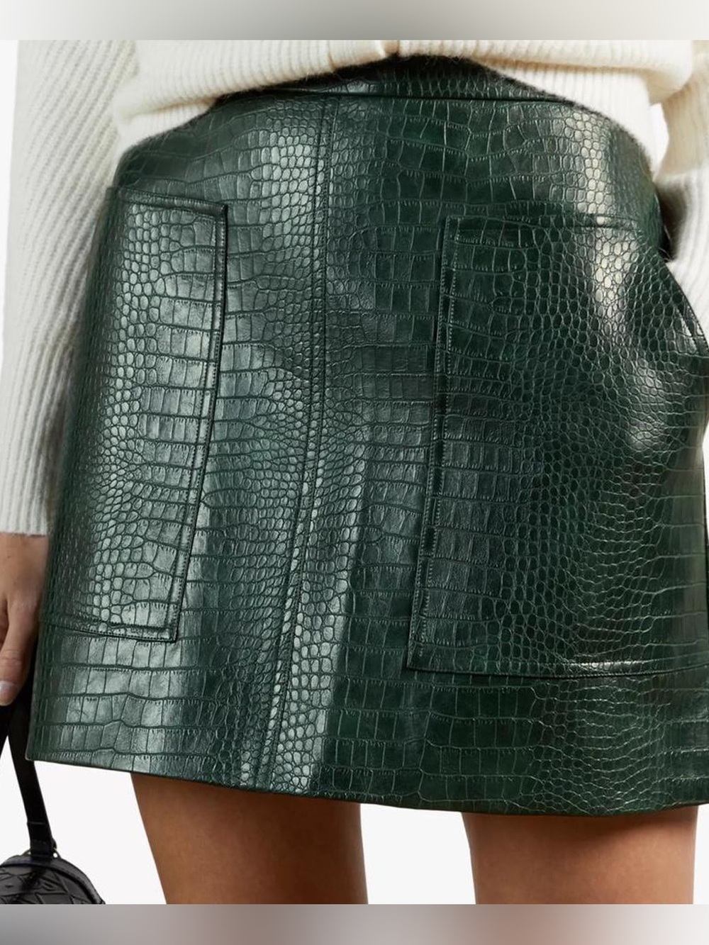 NWT Ted Baker Dark Green Faux-Croc Mini Skirt